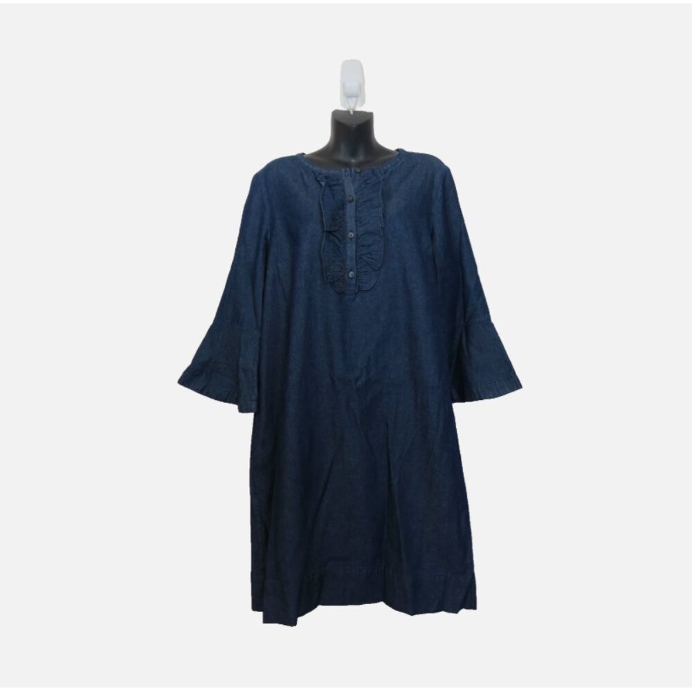 Draper James size 14 Chambray Ruffle Shift Dress Bell Sleeves Blue NEW